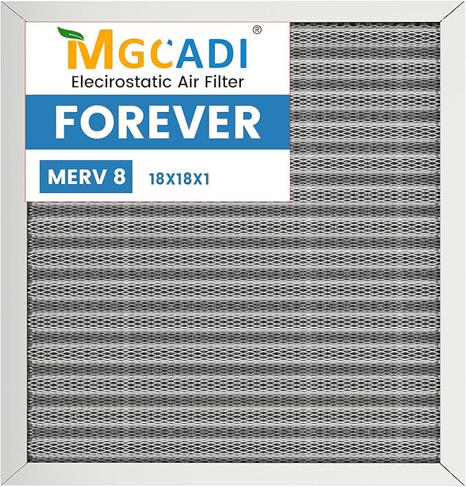 18x18x1 HVAC Furnace Air Filter, Lasts a Lifetime, Washable, the Last HVAC Filter You Will Ever Buy, Breathe Safely at Home or in the Office,Merv 8(Actual Size:17.5x17.5x0.82 Inch)
