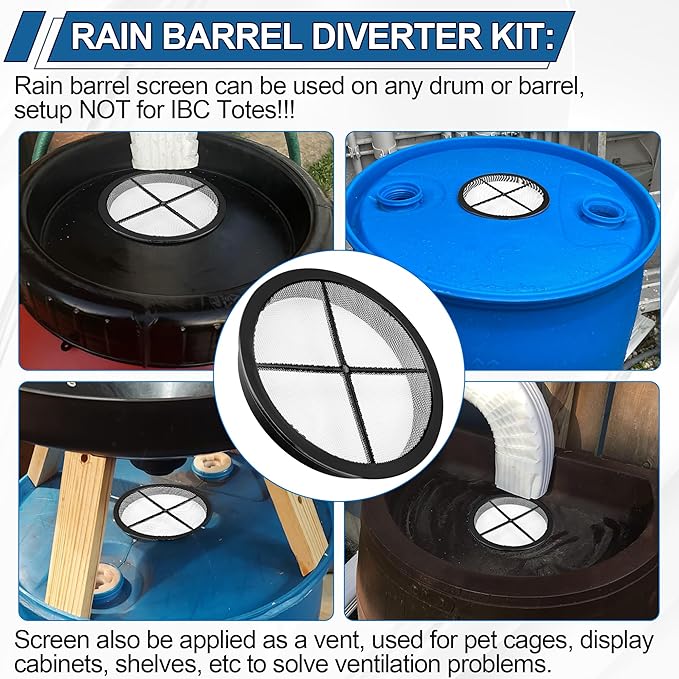 Rain Barrel Screen for Rain Barrel, 6 Inch Rain Barrel Cover for Rain Water Collection Barrel Diverter System, Rain Barrel Kit Vent Keep Mosquitos and Debris Out of Rain Barrels - Rain Barrel Parts