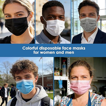NNPCBT 5 Color Disposable Face Masks 100 Pack,3-Ply Breathable Mask For Adults,Great For Outdoors,Home, Office, School