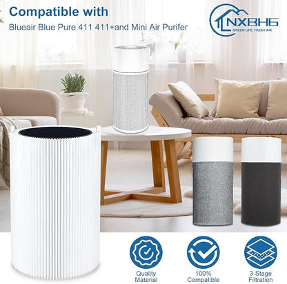 Blue Air 411 Replacement Filter Compatible with Blueair 411 Genuine, Blue Pure 411+,411 Auto & Mini, Efficient Dust Dander Filter&Odor Smoke Activated Carbon Filter, 1 Cleaning Brush(3 Pack Filters)