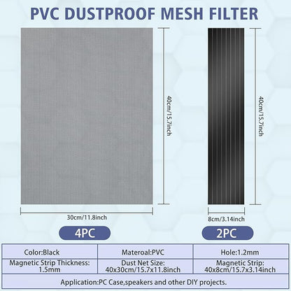 [4 Pack] 400x300mm DIY PC Case Dust Filter, 1.2mm Hole, PVC Dustproof Mesh Filter Cover with Magnetic Strip for Computer PC Case