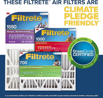 Filtrete 20x25x4 Slim Fit (3.75" width) AC Furnace Air Filter, MPR 1550, MERV 12, Fits AprilAire & Carrier, CERTIFIED Asthma & Allergy Friendly, 2-Pack (Actual Size 19.50 x 24.50 x 3.75)