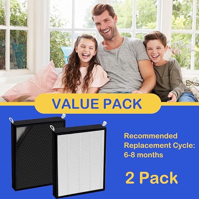2 Pack True HEPA/Carbon Filters Replacement Compatible with NUWAVE OxyPure Large Area Smart Air Cleaner Purifier Models 47001, 47002, 47003, 47004, 47005, and 47006. Activated Carbon + HEPA Combo