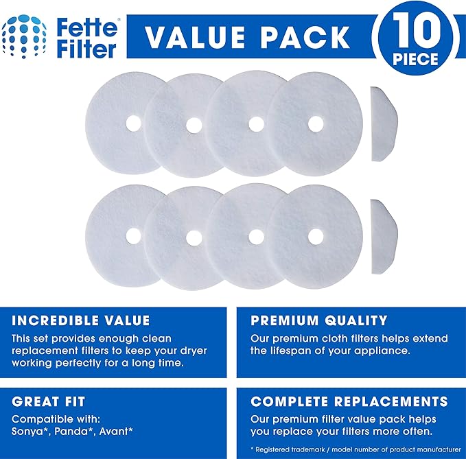 Fette Filter - Cloth Dryer Filters Compatible with Sonya, Panda, Avant, Magic Chef Dryers - Multi Pack (Pack of 8)