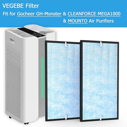 2 Pcs Air Purifier Filter Set, Fit for Gocheer GH-Monster & CLEANFORCE MEGA1000 & MOUNTO, Extra Large, 3-IN-1 Filter