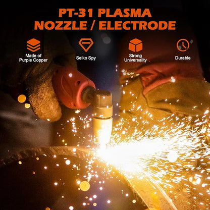 60PCS PT31 Plasma Cutter Consumables, High-Quality Cutting Performance Nozzles, Electrodes & Tips for CUT-40, CUT-50, CT-312Plasma Cutters, Precision Fit Plasma Cutter Torch PT-31 JG-40 LG-40