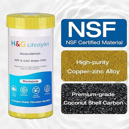 H&G Lifestyles 10" x 4.5" Whole House KDF and Carbon Water Filter, Reduce Chlorine Heavy Metal Improve Water Taste,Compatible with 84637, WPX5BB97P, PC10, 355214-45, 355215-45, WP10BB97P, WP5BB97P