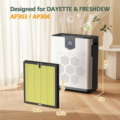 AP303 AP304 Replacement Filters, Compatible with DAYETTE AP303/AP304/AP305/AP405 Air Purifier, and for FRESHDEW AP303/304 Purifier, HEPA Filter with 3 Stage Filtration, 2 Pack (Pet Filter)
