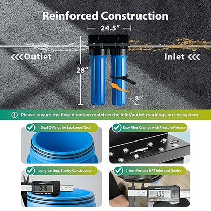 iSpring PFAS & Heavy Metal Whole House Water Filter System, Also Reduces Chlorine, Hydrogen Sulfide, Odor, Bad Taste, SGS-Tested Reducing up to 99% of PFAS, 1” Inlet/Outlet, Model: WGB22B-PFKS