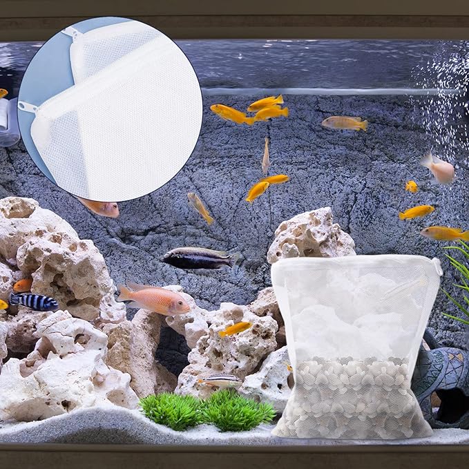 Segarty Filter Media Bags, 10PCS 11.7x7.8 Inch Aquarium Nylon Mesh Bags with Plastic Zipper, Fish Tank White Net Bags for Pellet Carbon, Bio Balls, Ceramic Rings, Ammonia Remover