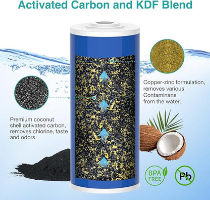 SimPure Whole House Water Filter Cartridges 5 Micron 10" x 4.5" CTO+GAC/KDF 2-Stage Carbon and Heavy Metal Filter Set, for DB10C-2KDF, DB10P, WGB21B-KS, FC15B, FG15B-KS, 2 Sets