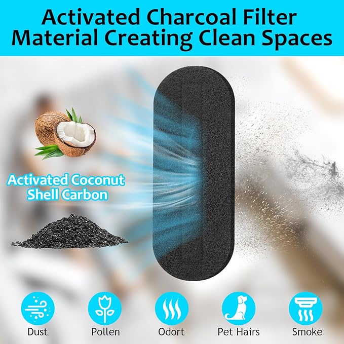 2026 Upgrade 5pcs Ceiling Fan Filters for Blades Easy-Stick Strong Fixity Activated Coconut Carbon Fan Filter for Ceiling Fan, Universal Fan Blade Air Fresh Purifier Cat Litter Box Filter, Black