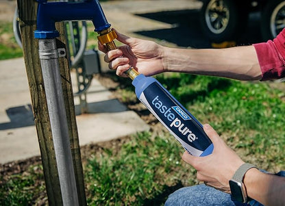 Camco Tastepure RV Water Filter - Advanced RV Inline Water Filter with Flexible Hose Protector - GAC & KDF Filtration - Made in USA - Camping Essentials for Fresh Drinking Water (40043)