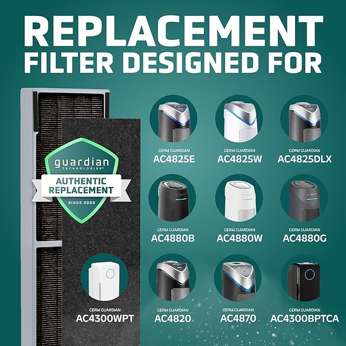 GermGuardian Air Filter B Genuine Smoke Clear HEPA Replacement Air Purifier Filter, Wildfire Smoke, Removes 99.97% of Pollutants, Smoke Toxins for AC4825, AC4300, AC4880, AC4900, CDAP4500, FLT4825SM