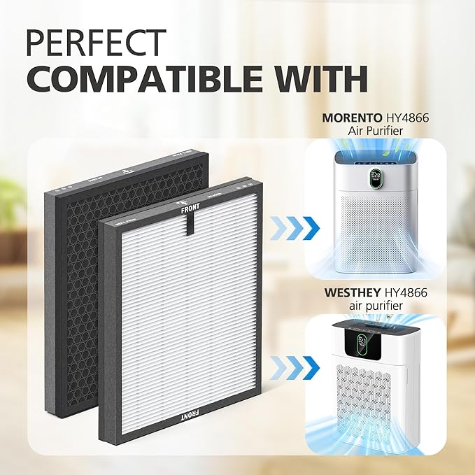 CHIVALZ 2 Pack HY4866 True HEPA Replacement Filters Compatible with MORENTO HY4866 Air Purifier, WESTHEY HY4866 Air Purifier and YIOU M1 Air Cleaner Purifier, Original Version