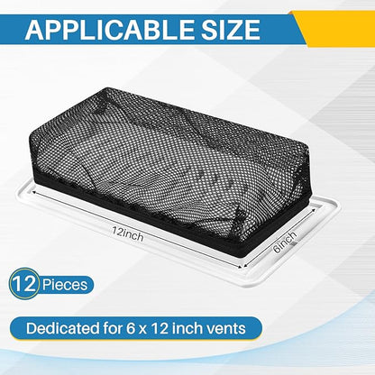 Zonon 12 Pcs 6 x 12 Inch Floor Register Cover Trap Vent Screen for Home Vent Mesh Elastic Band Filter Floor Register Trap Keeps Pet Hair,Food Out(Black)