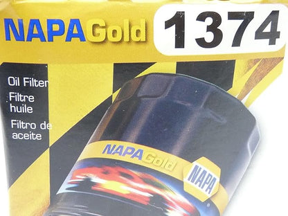 NAPA FILTERS 1374 385PSI Burst Pressure, 2/20=6/20 BETA Ratio, Spin ON Oil Filter, Gold, Oil Filter, 3.529INCH Height, 2.966INCH OD, 7-9GPM Flow Rate, 21MICRON Rating