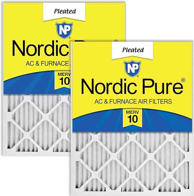 Nordic Pure 20x20x1 (Actual Size: 19 1/2 x 19 1/2 x 3/4) Pleated MERV 10 Air Filters 2 Pack