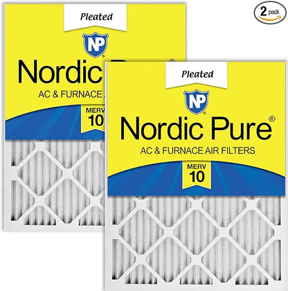 Nordic Pure 25x25x1 (Actual Size: 24 1/2 x 24 1/2 x 3/4) Pleated MERV 10 Air Filters 2 Pack