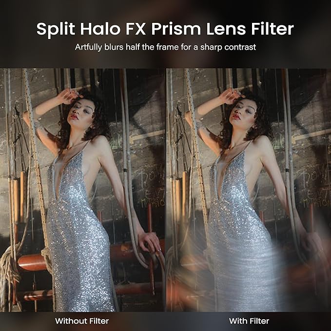 Walking Way 77mm Split Halo FX Prism Lens Filter, Rotating Half-Frame Blur & Halo Effect Filter for Portraits, Creative Photography & Video, Durable Optical Glass