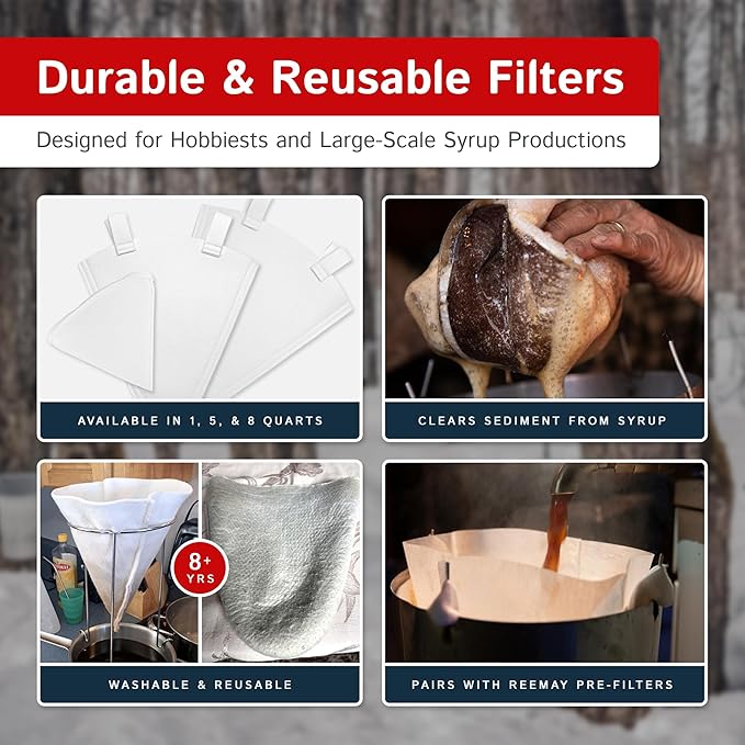The Felt Store Synthetic Maple Syrup Filter Cone – Reusable Heavy-Duty Polyester Syrup Strainer for Clear Syrup, Easy to Mount or Hang, Food-Grade Material, Spring Maple Sugaring - 5 Quarts