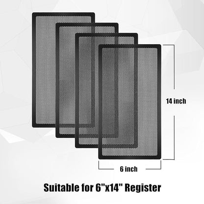 Floor Register Vent Cover, 6"x14" Magnetic Air Vent Screen Mesh Covers for Home Floor/Wall/Ceiling Registers Air Vent Filters, Black (4 Packs)