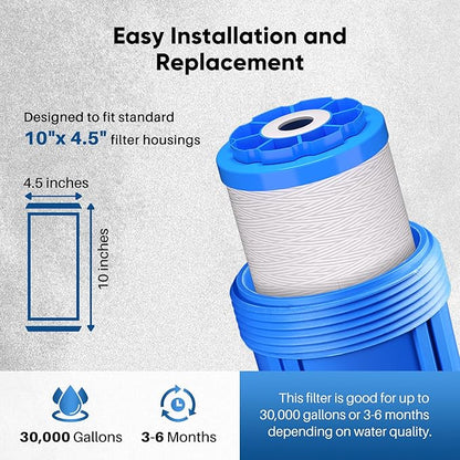 PUREPLUS 10"×4.5" String Wound Sediment Filter Compound With Iron Reducing Filter, Compatible With Whole House Water Filtration System For Well Water, 1Pack