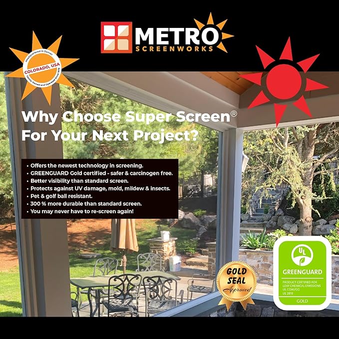 Pet & Weather Resistant Insect Screen - 17/14 Super Screen (96 in x 100 ft) - Mesh Screen for Patio Porch Pool Cage & Lanai - Replacement Screen Roll, Black - Dog & Cat Proof Screens for Windows