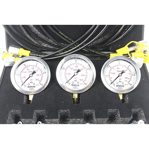 SINOCMP Hydraulic Pressure Test Coupling Kit with 3 Pressure Gauge, 3 Hoses and 6 Couplings, Hydraulic Gauge Set for Excavator Construction Machinery