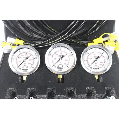 SINOCMP Hydraulic Pressure Test Coupling Kit with 3 Pressure Gauge, 3 Hoses and 6 Couplings, Hydraulic Gauge Set for Excavator Construction Machinery