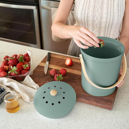 Beautiful Kitchen Compost Bin with Smell Proof Lid - Rust Proof and Odorless Compost Bucket for Your Countertop with No Smell Filters - Easy to Clean 1.1 Gallon Bin Looks Great On Any Kitchen Counter