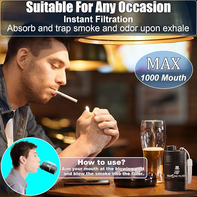 Metal Housing Personal Filter - Effectively Captures Smoke and Removes Odors,Long-Term Use, Equipped with Replaceable Cartridge (Black)