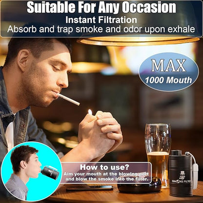 Metal Housing Personal Filter - Effectively Captures Smoke and Removes Odors,Long-Term Use, Equipped with Replaceable Cartridge (Black)