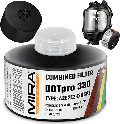 MIRA Safety - DotPro 330 - Industrial Grade Gas Mask Filter | A2 B2 E2 K2 HG P3 Filter Rating | Long Shelf Life | 40mm NATO Filter | Fits CBRN Gas Masks