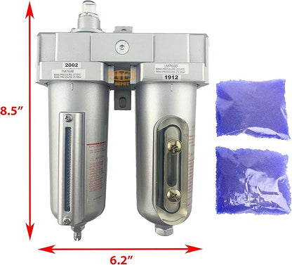 3/4" NPT HEAVY DUTY Industrial Grade 2 Stages Coalescing Filter Desiccant Dryer System For Compressed Air Lines, Metal Bowls, Great For Paint Spray And Plasma Cutter