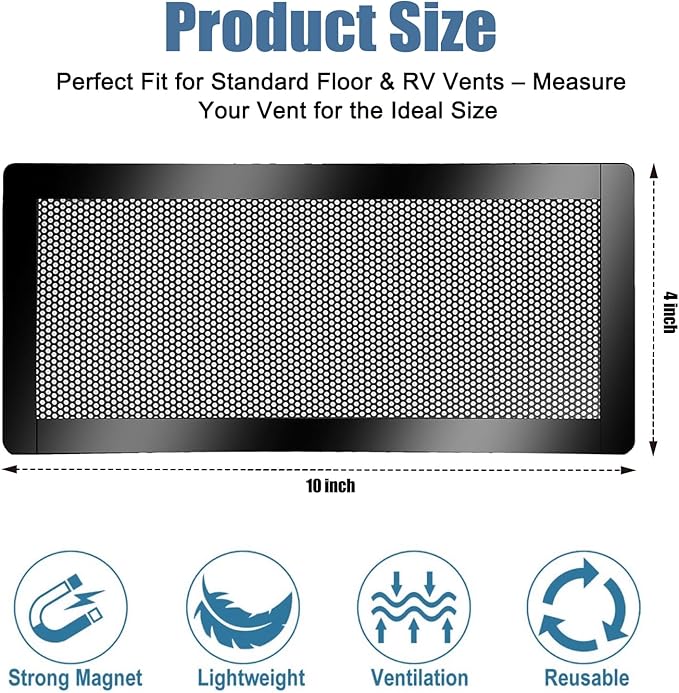 4x10 inch Air Vent Filters Screen mesh Cover, 4PCS Magnetic Air Vent Covers for Floor, Wall & Ceiling Vents, Noise Cancelling Vent Filter for Home Heating & Cooling Efficiency