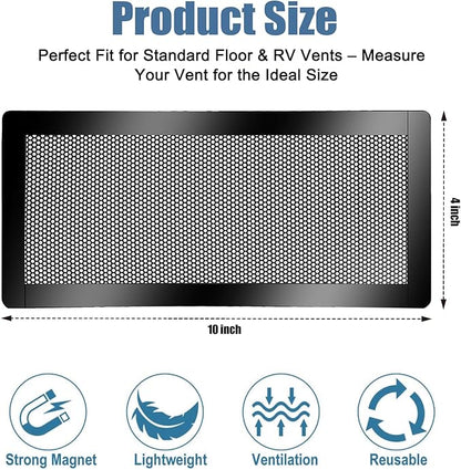 4x10 inch Air Vent Filters Screen mesh Cover, 4PCS Magnetic Air Vent Covers for Floor, Wall & Ceiling Vents, Noise Cancelling Vent Filter for Home Heating & Cooling Efficiency