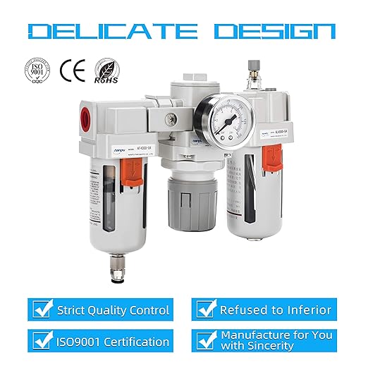 NANPU 1/2" NPT Air Filter, Regulator & Lubricator (FRL) Combo - Water/Oil Trap Separator - Pressure Gauge(0-150 psi), 5 Micron Brass Element, Semi-Auto Drain, Poly Bowl, Metal Bracket