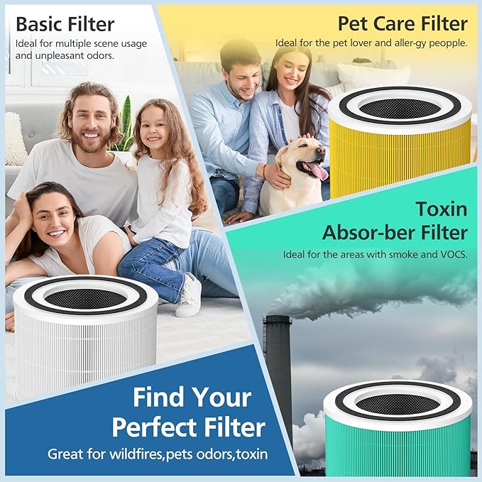 4 Pack 14 Replacement Filter Compatible with Puro 240 Air Purifier, 3-in-1 Main Filter True HEPA 14 Replacement with Activated Carbon Filter