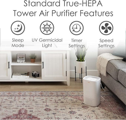 Crane Air Purifier with True HEPA Filter, UV Light, 250 Sq Feet Coverage, Timer Function, Sleep Mode, Washable Particle Filter, EE-5067