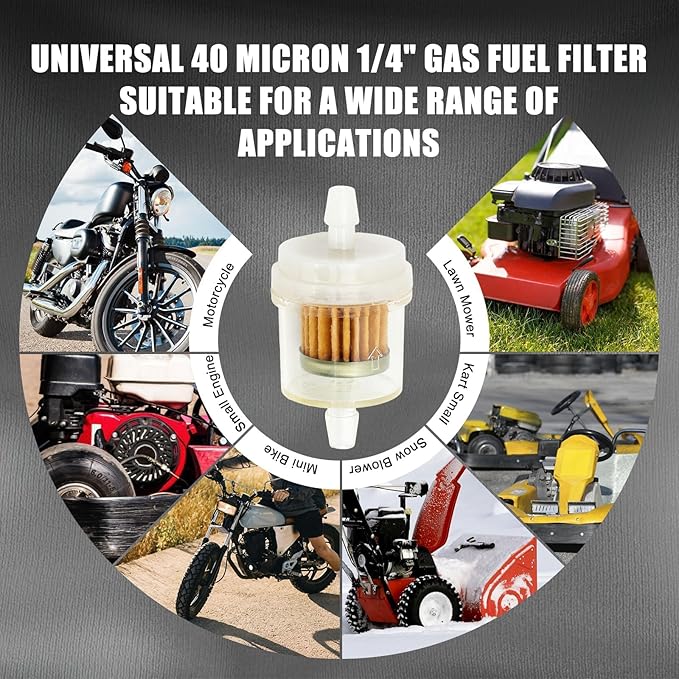 Inline Fuel Filter 1/4" Replace for Motorcycle Mini Bike Dirt Bike Moped ATV Scooter Go Kart Small Engine Lawn Mower Snow Blower Parts Universal 40 Micron Gas Fuel Filter 10 Pack