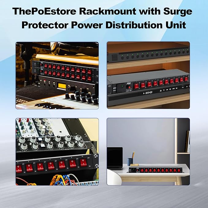 10 Outlets 1U Horizontal PDU Network Rackmount Power Strip with Surge Protector, (SPD-10KA) 100-240V,15A 3600 Joules, w/10 LED Switches and 6ft 14 AWG Cord