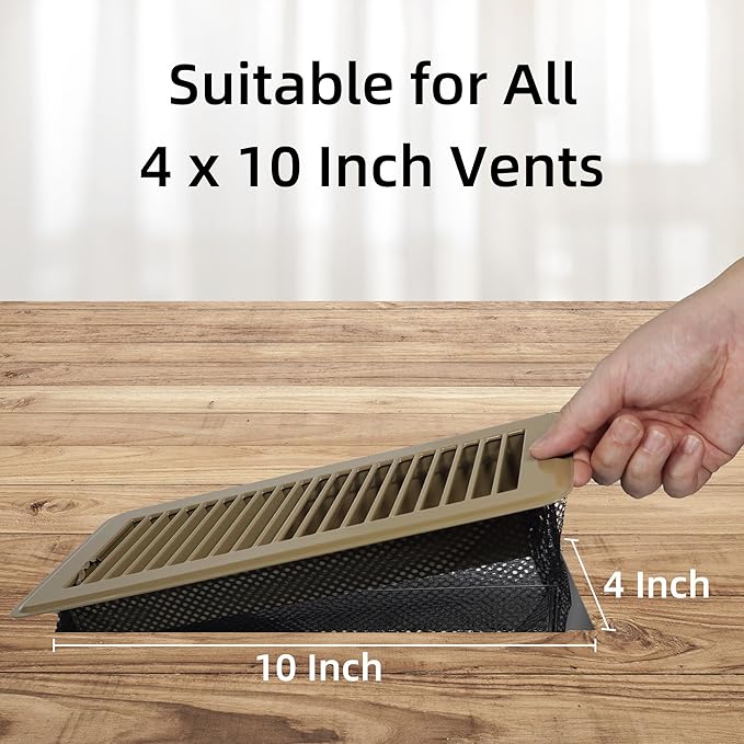 Floor Vent Screen Net for 4x10'' Floor Register, Air Vent Filter Mesh for Home Floor Catches Coin, Toys, Pet Food and Hair, Floor Vent Covers Trap with Spreader Frame (4 Pack)