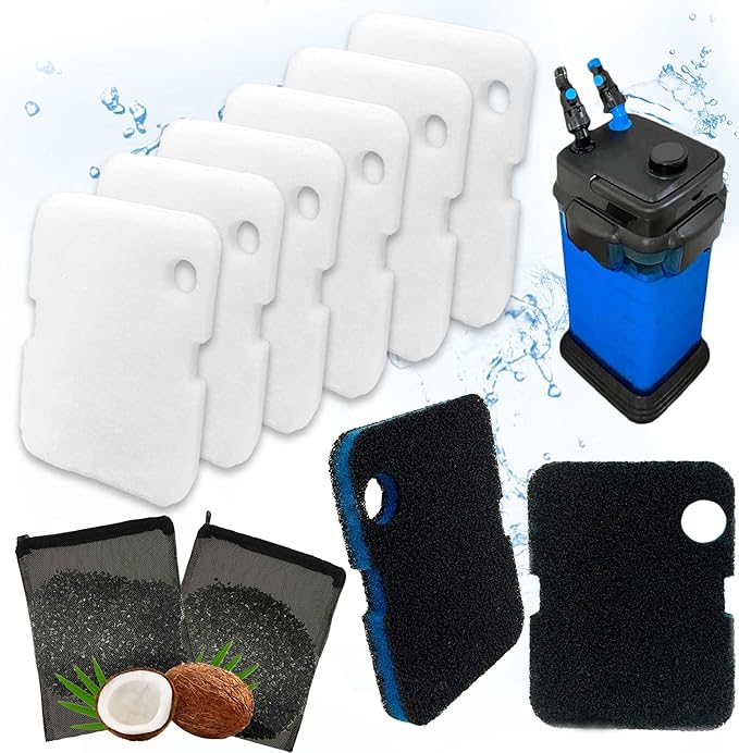 Replacement Canister Filter Pads for Cascade 700/1000 CCF2UL/CCF3UL Generic Aquarium Floss Media, 2 Upgraded Activated Carbon-Coarse-Activated Carbon Filter Pads and 6 White Floss (8)