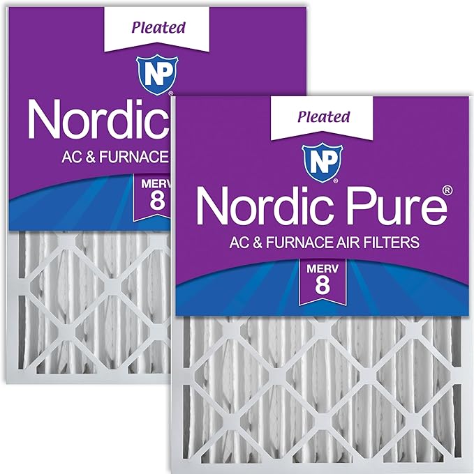 Nordic Pure 20x20x4 (Actual Size: 19 1/2 x 19 1/2 x 3 5/8) Pleated MERV 8 Air Filters 2 Pack