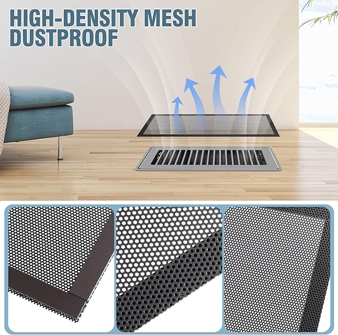 6 Pack Strong Magnetic Floor Vent Cover - PVC Mesh Register for Wall Ceiling Floor Catch Debris Hair Insect (Black, 5.5 x 12 Inch)