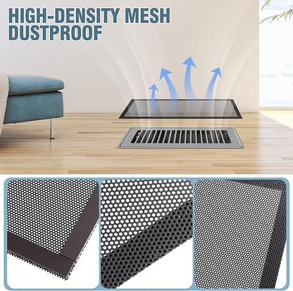 6 Pack Strong Magnetic Floor Vent Cover - PVC Mesh Register for Wall Ceiling Floor Catch Debris Hair Insect (Black, 5.5 x 12 Inch)