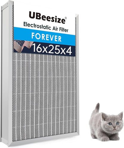 UBeesize 16x25x4 Reusable Air Filter - Washable, MERV 8,Permanent, Electrostatic - Lasts a Lifetime - Enjoy Fresher Air in Home and Office HVAC AC Furnace Systems(Actual Size:15.35x24.37x3.58Inch)
