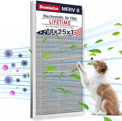14x25x1 Electrostatic Air Filter, 8 Stage Washable Aluminum AC/HVAC Furnace Filter, Reusable Lifetime Permanent Air Filter, Easy to Clean,Increases Airflow(Actual Size:13.50x24.50x0.82)