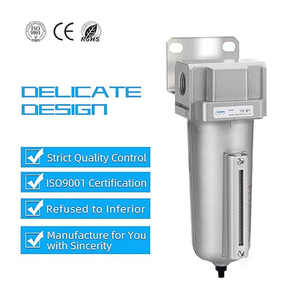 NANPU Industrial Grade Heavy Duty Particulate Filter, Metal Bowl, Suitable for Paint Spray (1/2" NPT, Auto Drain)